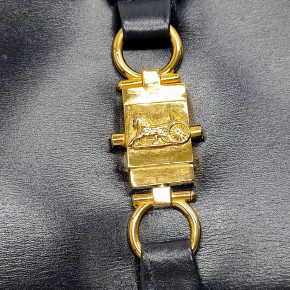 Auth Vtg Celine Small Navy Blue Polished Leather Trio Shoulder Bag 1970s Caleche - Picture 4 of 9